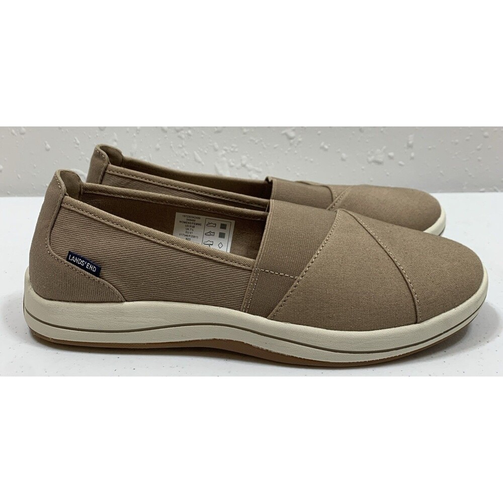 Lands End Loafers Shoes Womens 9.5 B Tan Brown Canvas Casual Walking Shoes